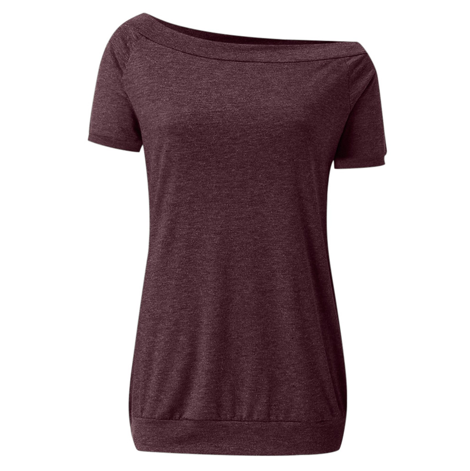 thumbnail image 4 of Blusa de manga corta con hombros descubiertos para mujer - Camiseta informal de verano de color liso, 4 of 6